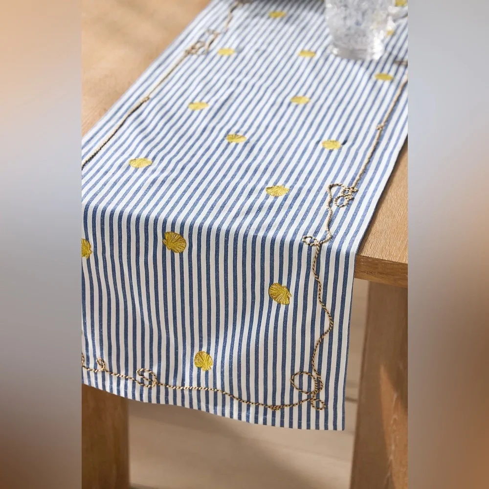 Anthropologie Nathalie Lete By the Sea Embroidered Striped Table Runner NWT